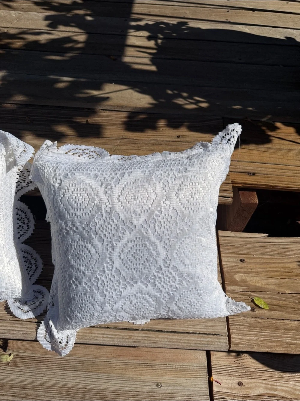 White Crochet Lace Decorative Throw Pillow - Set of 2